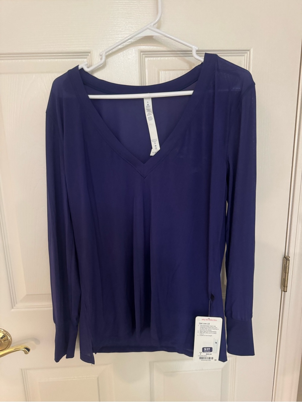 Lululemon Get Low LS NwT V-Neck Long Sleeve sheer  Top - Deep Navy purple